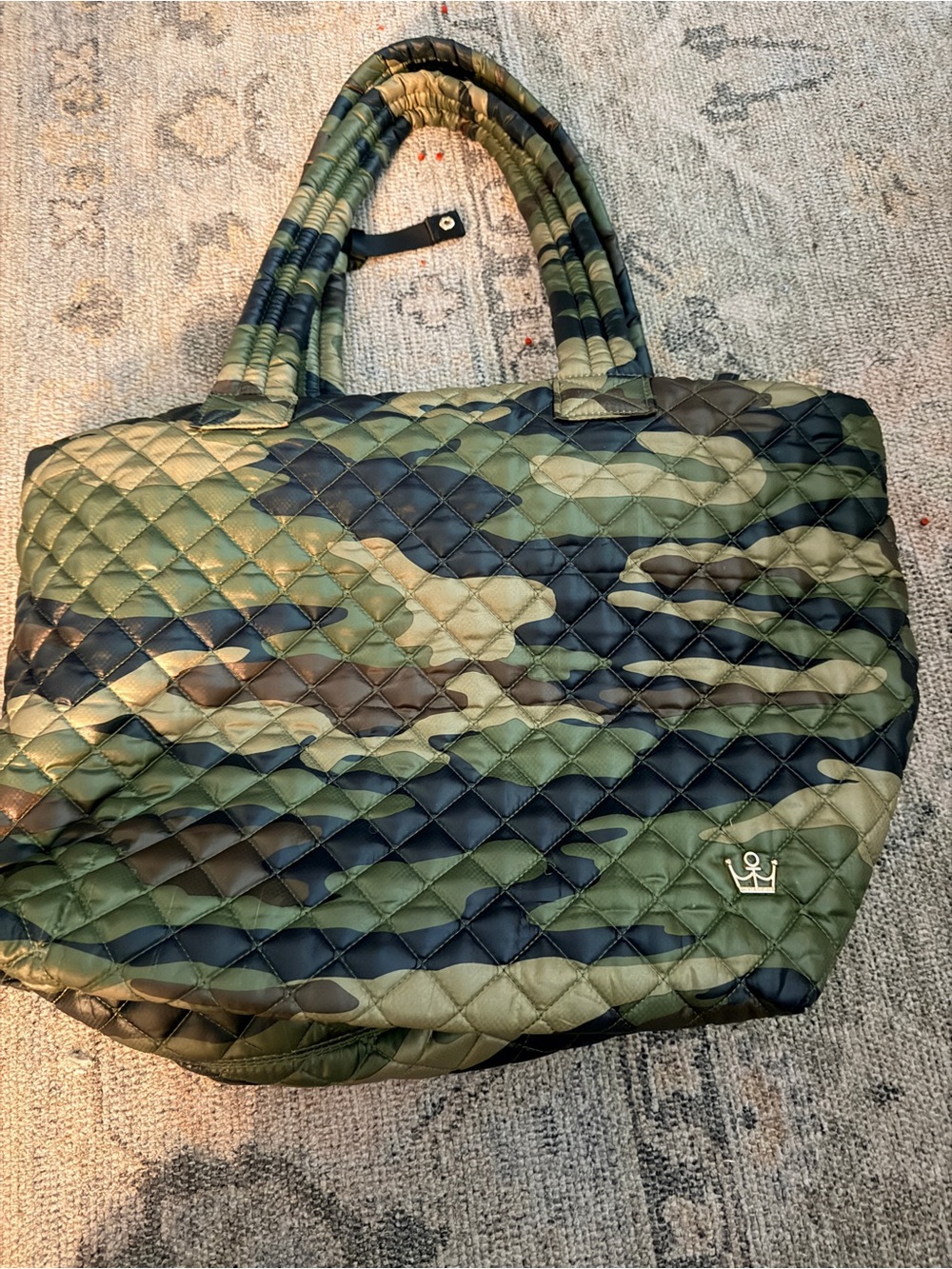 Oliver Thomas Camo Quilted Tote Bag with Crown Logo - Green Camo